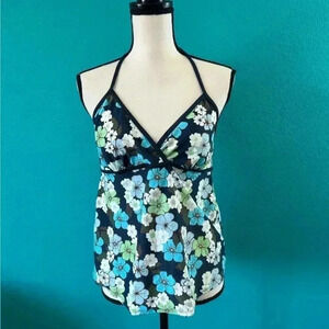 Old navy maternity tankini beautiful blue and green flower swim top